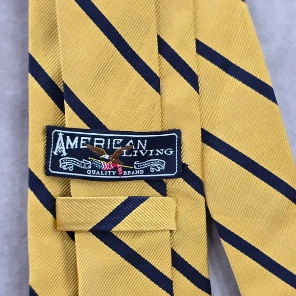 American Living Yellow Blue Stripe Geometric Diagonal 100% Silk Neck Tie NWOT - Picture 4 of 6